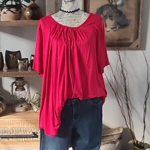 Maner Rayon Spandex Blend Women’s Red Scoop-Neck Blouse